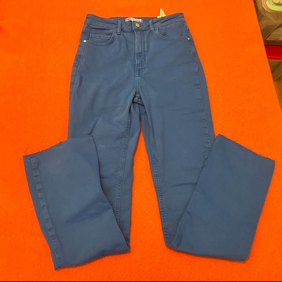 Zara cobalt blue Z1975 high rise slim flare jeans NWT - Picture 3 of 14